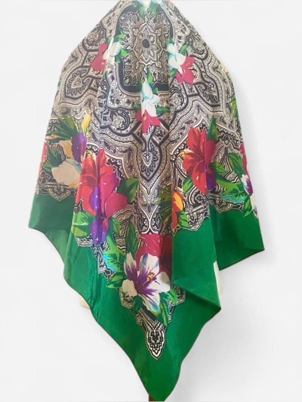 Vintage Floral & Paisley Mandala Square Scarf - 35" x 35"
